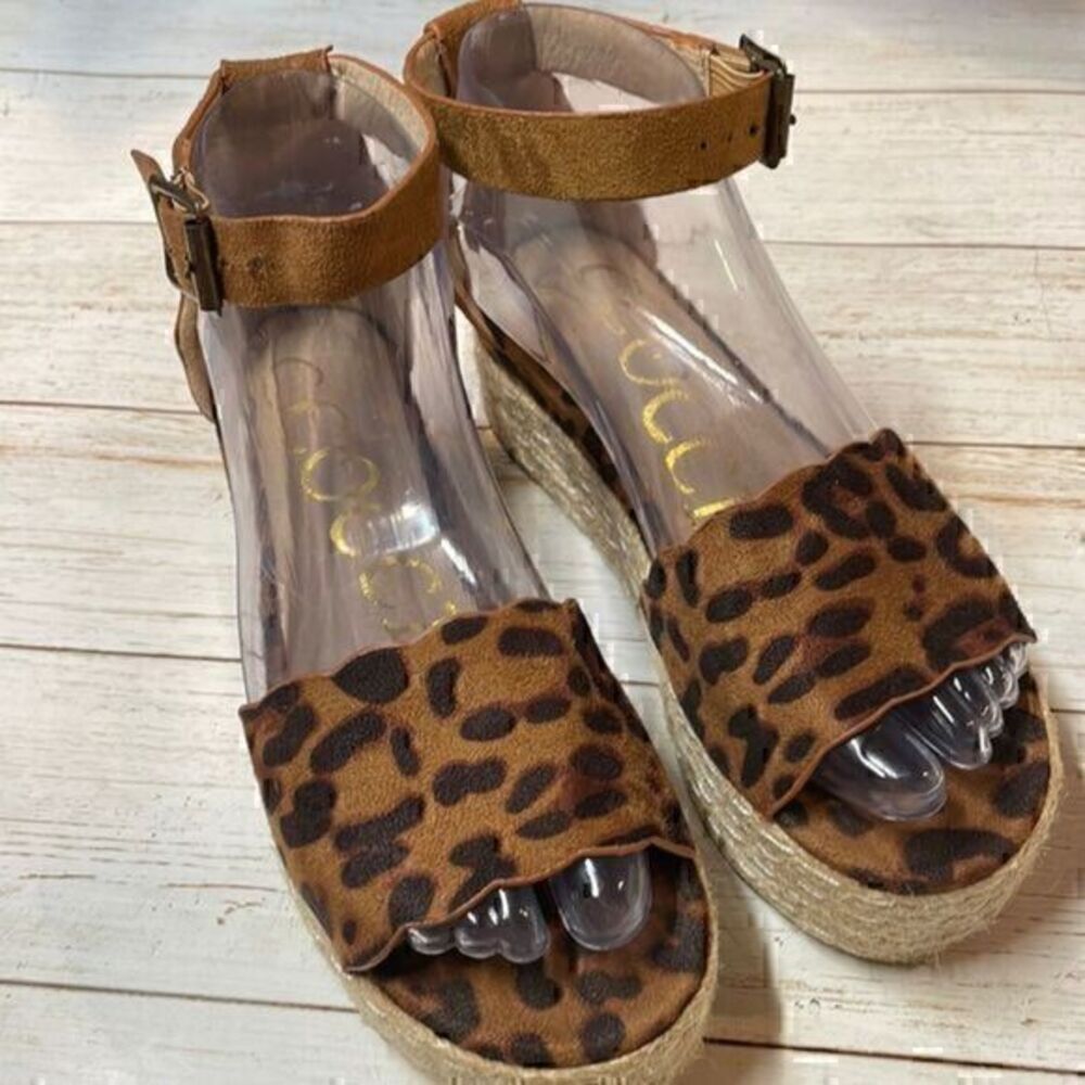 CCOCCI Women Leopard Print Platform Espadrille Sandal Size 5.5